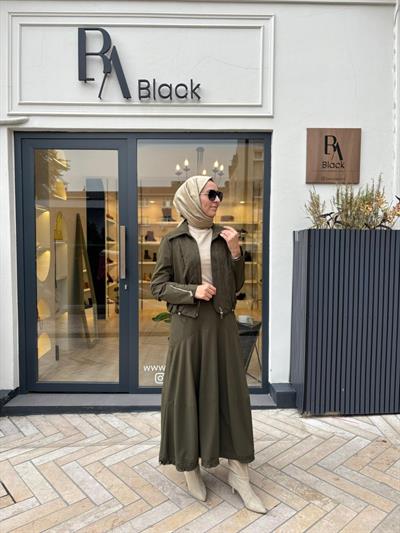 38208 Baklava Dikişli Kadın Takım Haki Yeşil