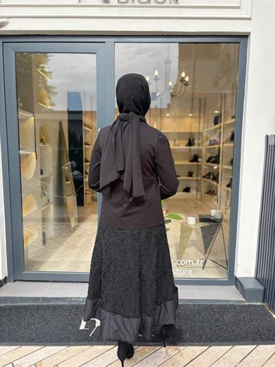 38219 Güpür Detay Kadın Takım Siyah