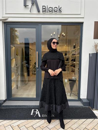 38219 Güpür Detay Kadın Takım Siyah