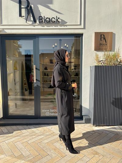 38500 Kemerli Kadın Kap Siyah