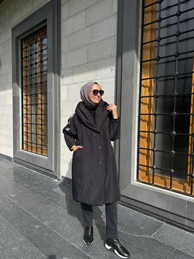 38501 Kadın Pardesü Siyah