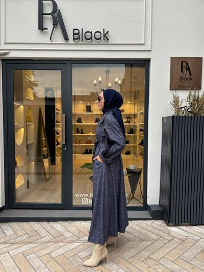 38505 Pilise Detay Fermuarlı Kadın Pardesü Lacivert