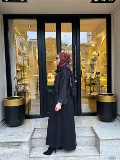 38514 İşlemeli Kadın Kap Siyah