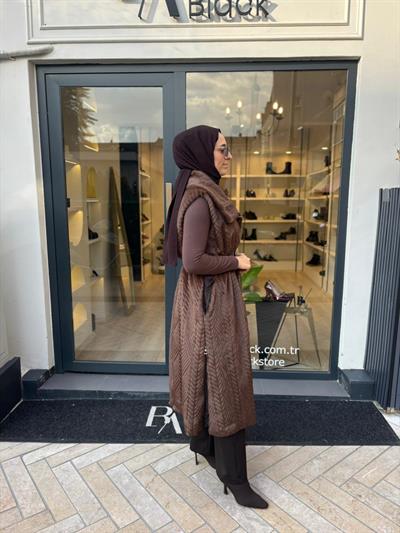 38700 Paraşüt Detay Kadın Yelek Kahve