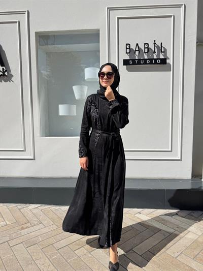 38801 Parça Desenli Kadın Elbise Siyah