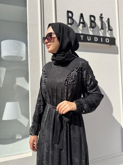 38801 Parça Desenli Kadın Elbise Siyah