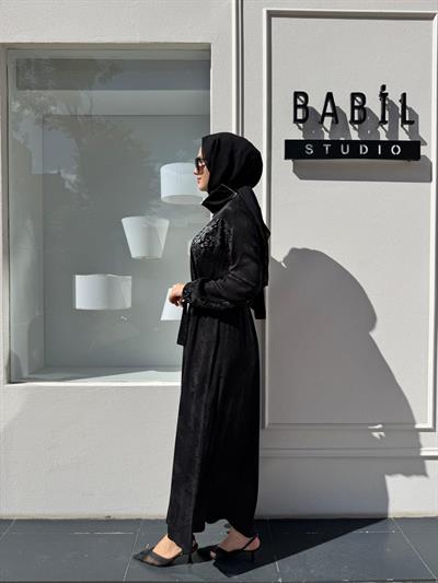 38801 Parça Desenli Kadın Elbise Siyah