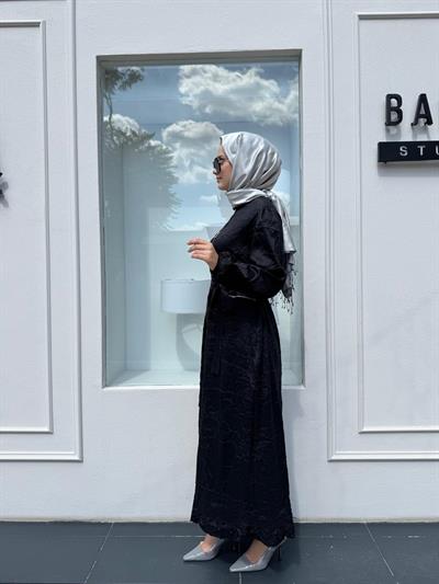 38804 Fermuar Detaylı Kırışık Kadın Elbise Siyah