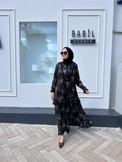 38805 Desenli İpek Kadın Elbise BASKILI JAKAR