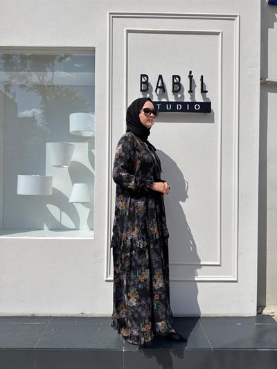 38805 Desenli İpek Kadın Elbise BASKILI JAKAR