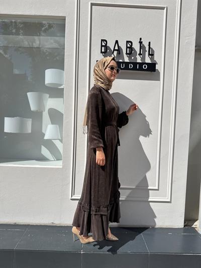 38806 Dantel Detaylı Kadın Elbise Kahve