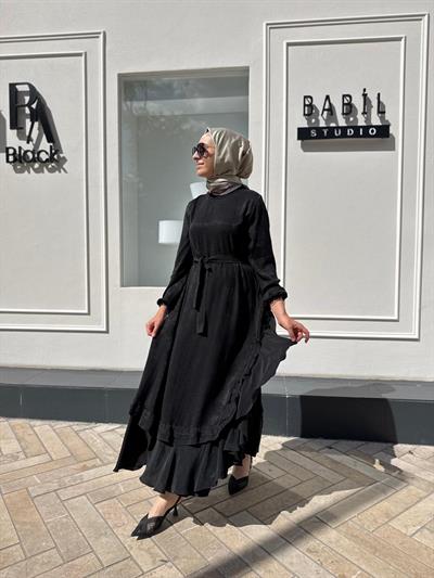 38806 Dantel Detaylı Kadın Elbise Siyah