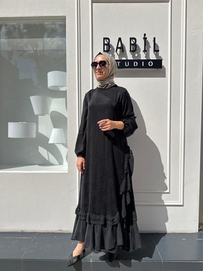 38806 Dantel Detaylı Kadın Elbise Siyah