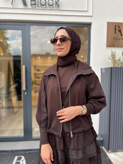 38807 Fırfırlı İkili Elbise Kahve