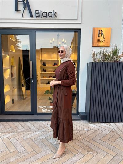 38813 Paraşüt Detay Kadın Elbise Taba