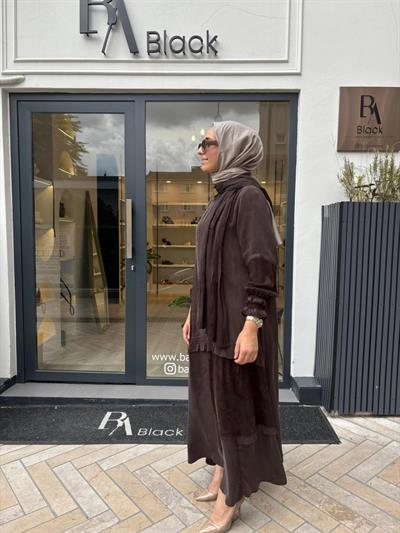 38818 Güpür Detay Kadın Elbise Kahve