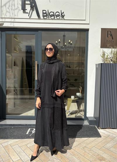 38818 Güpür Detay Kadın Elbise Siyah