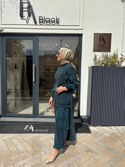 38818 Güpür Detay Kadın Elbise Zümrüt Yeşili
