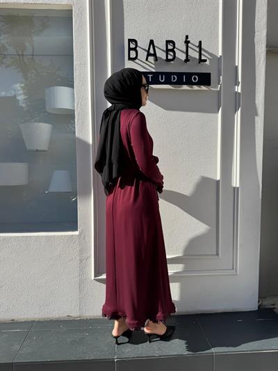 38823 Güpür Detaylı Kadın Elbise Bordo