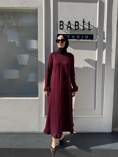 38823 Güpür Detaylı Kadın Elbise Bordo