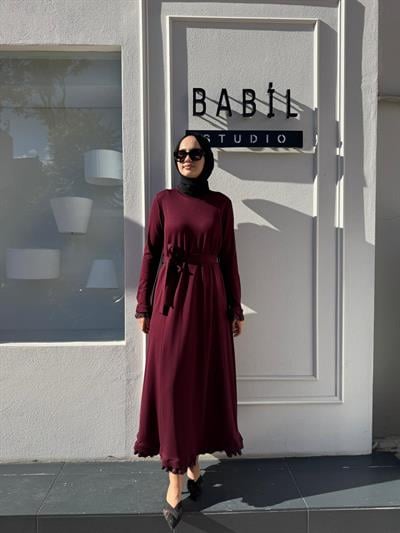 38823 Güpür Detaylı Kadın Elbise Bordo