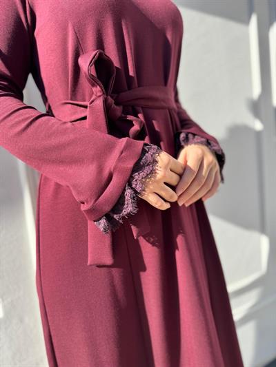 38823 Güpür Detaylı Kadın Elbise Bordo