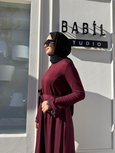 38823 Güpür Detaylı Kadın Elbise Bordo