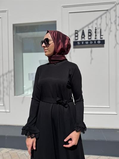 38823 Güpür Detaylı Kadın Elbise Siyah