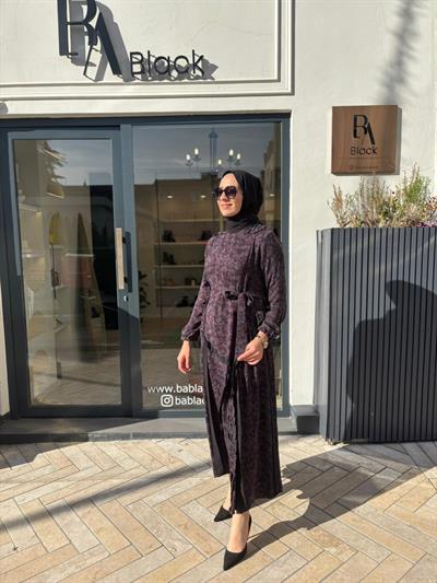 38829 Desenli Kadın Elbise Bordo
