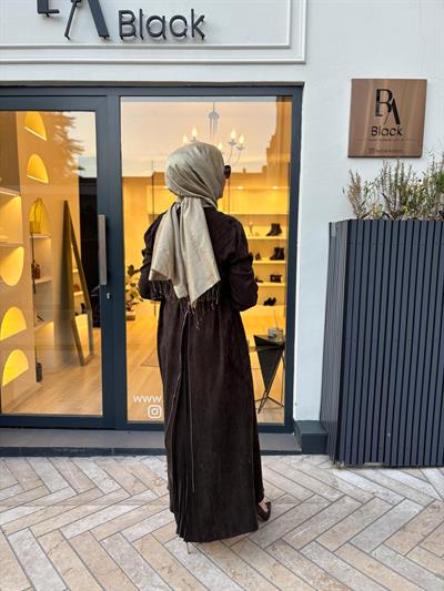 38835 Fermuar Detay Kadın Elbise Kahve