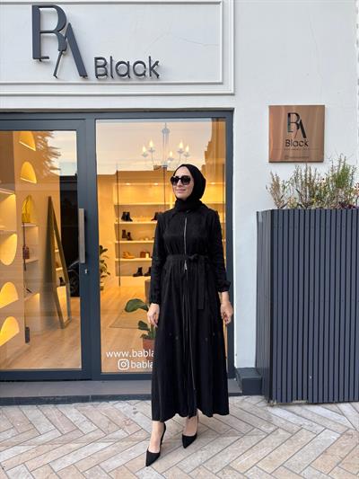 38835 Fermuar Detay Kadın Elbise Siyah