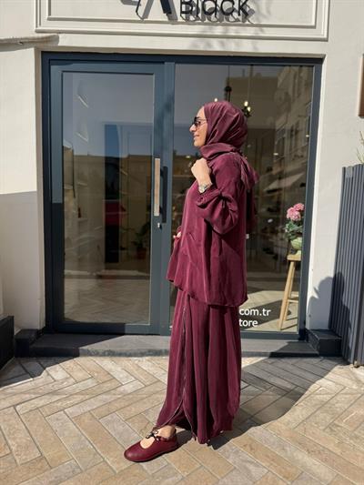39004 Fermuar Detay Kadın Takım Bordo