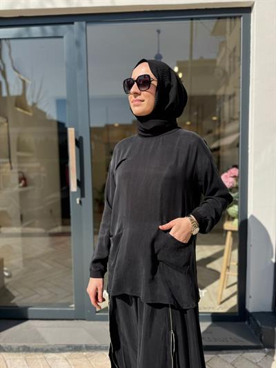 39004 Fermuar Detay Kadın Takım Siyah