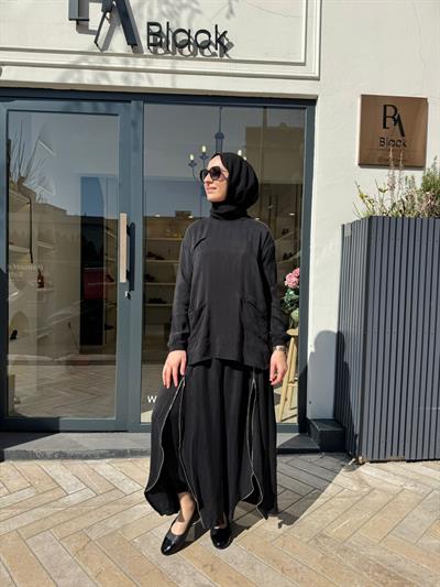39004 Fermuar Detay Kadın Takım Siyah