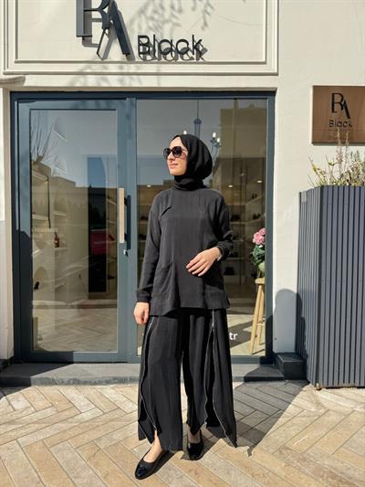 39004 Fermuar Detay Kadın Takım Siyah