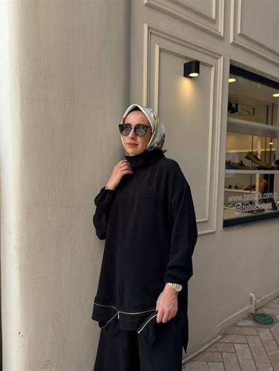 39009 Fermuar Detay Kadın Takım Siyah