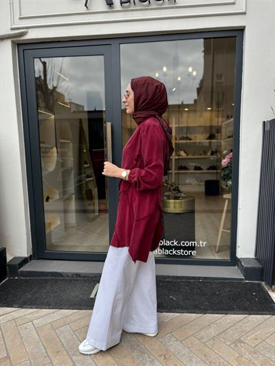 39017 Dikiş Detay Kadın Tunik Bordo