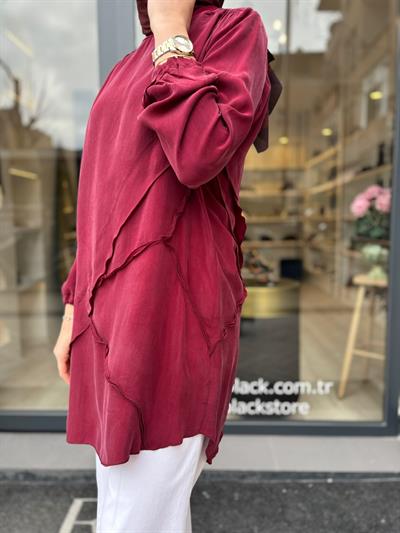 39017 Dikiş Detay Kadın Tunik Bordo