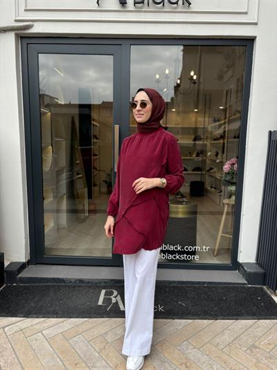 39017 Dikiş Detay Kadın Tunik Bordo