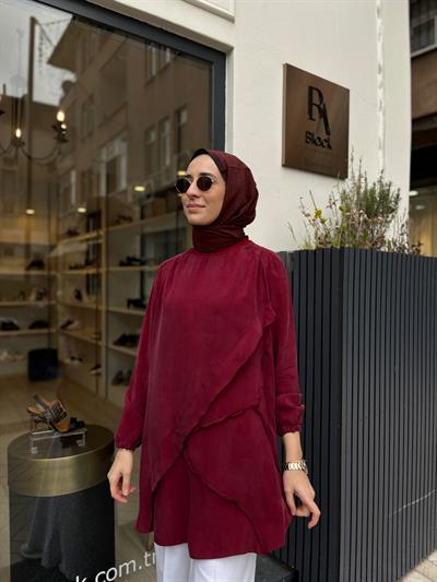 39017 Dikiş Detay Kadın Tunik Bordo