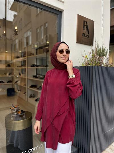 39017 Dikiş Detay Kadın Tunik Bordo