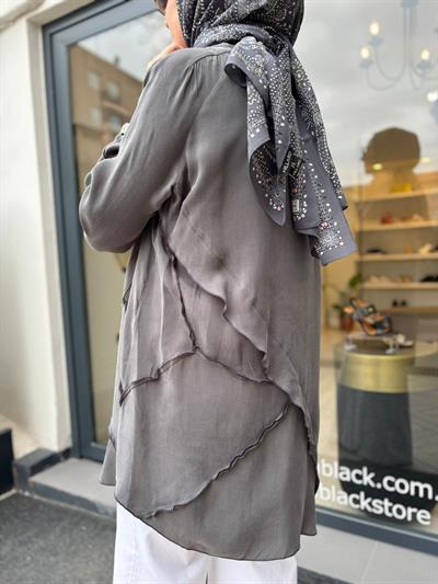 39017 Dikiş Detay Kadın Tunik Gri