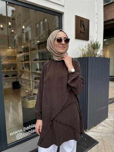 39017 Dikiş Detay Kadın Tunik Kahve