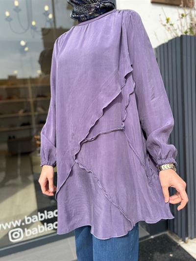 39017 Dikiş Detay Kadın Tunik Lila