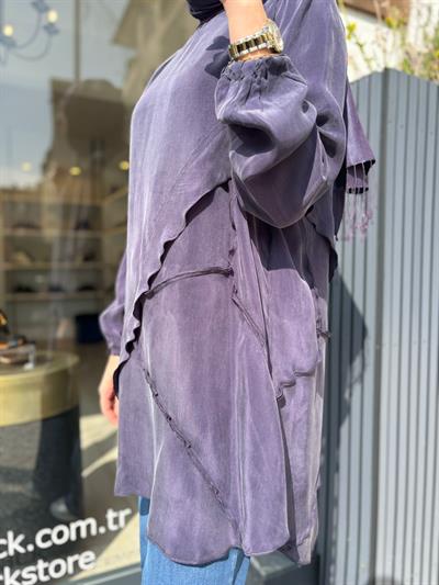 39017 Dikiş Detay Kadın Tunik Mor