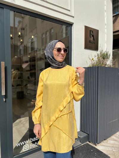 39017 Dikiş Detay Kadın Tunik Sarı