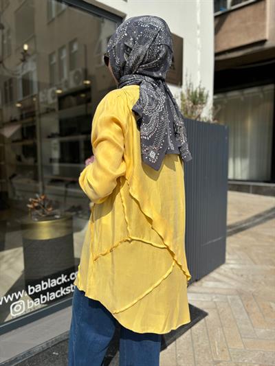 39017 Dikiş Detay Kadın Tunik Sarı