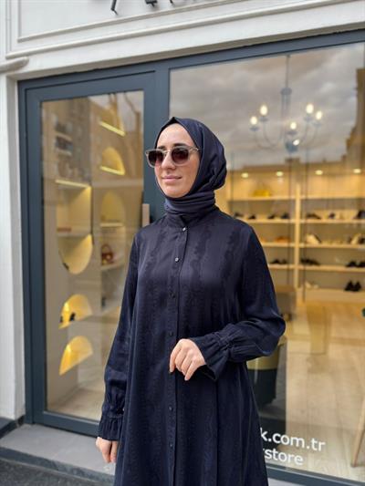 39019 Kendinden Desenli Kadın Takım Lacivert