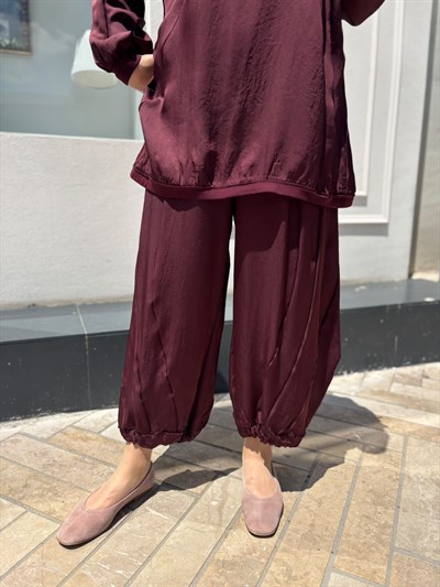 39022 Şalvar Pantolonlu Kadın Takım Bordo