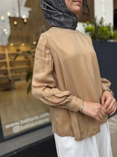 39023 Dikiş Detay Kadın Tunik Camel